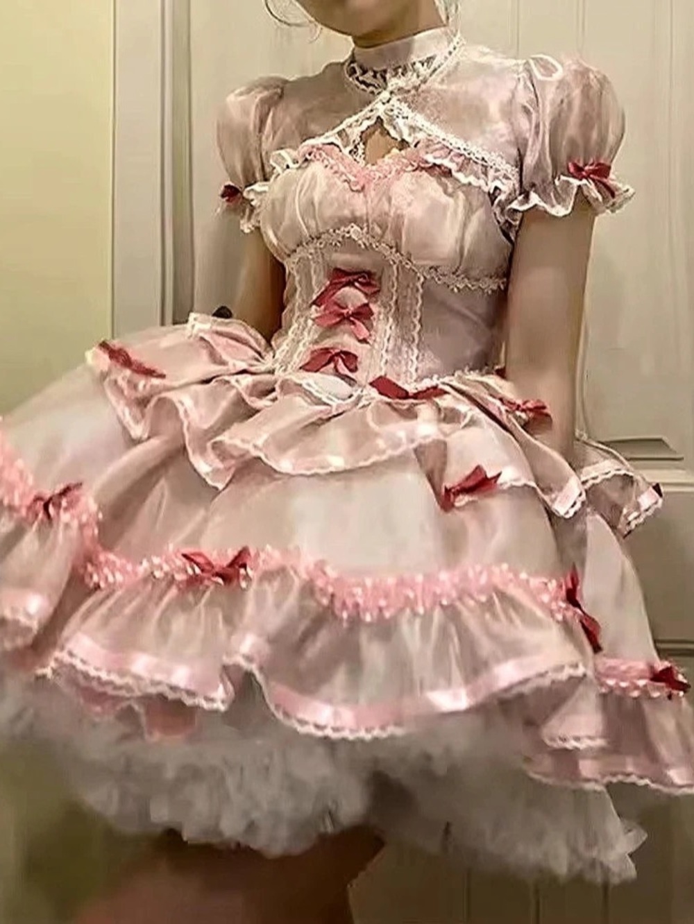 Cosplay Pink Floral Lolita Mini Dress small costume woman